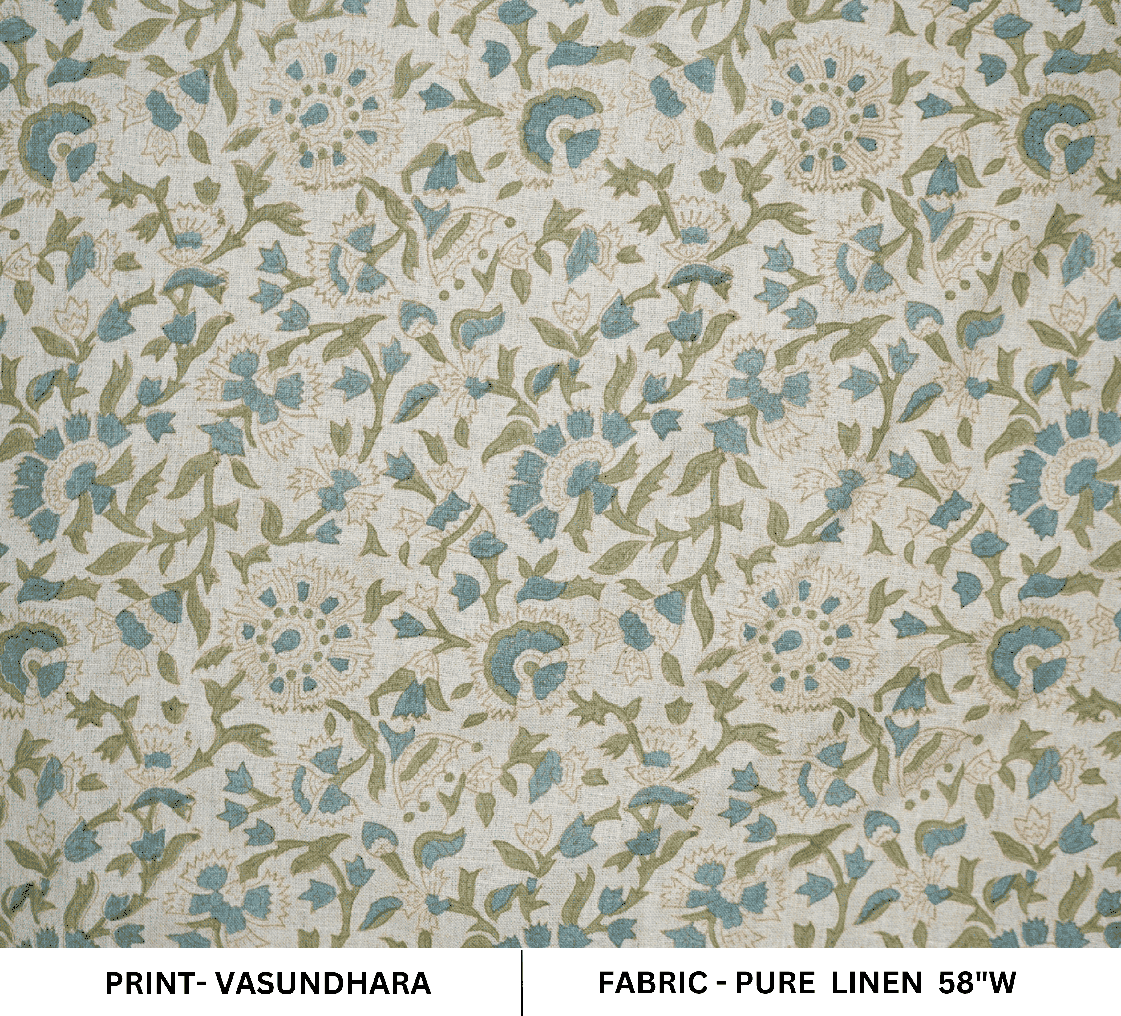 Indian Aristan Hand Block Print Blue Pure Linen Fabric - Vasundhara