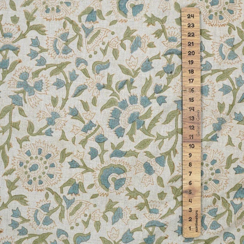 Indian Aristan Hand Block Print Blue Pure Linen Fabric - Vasundhara