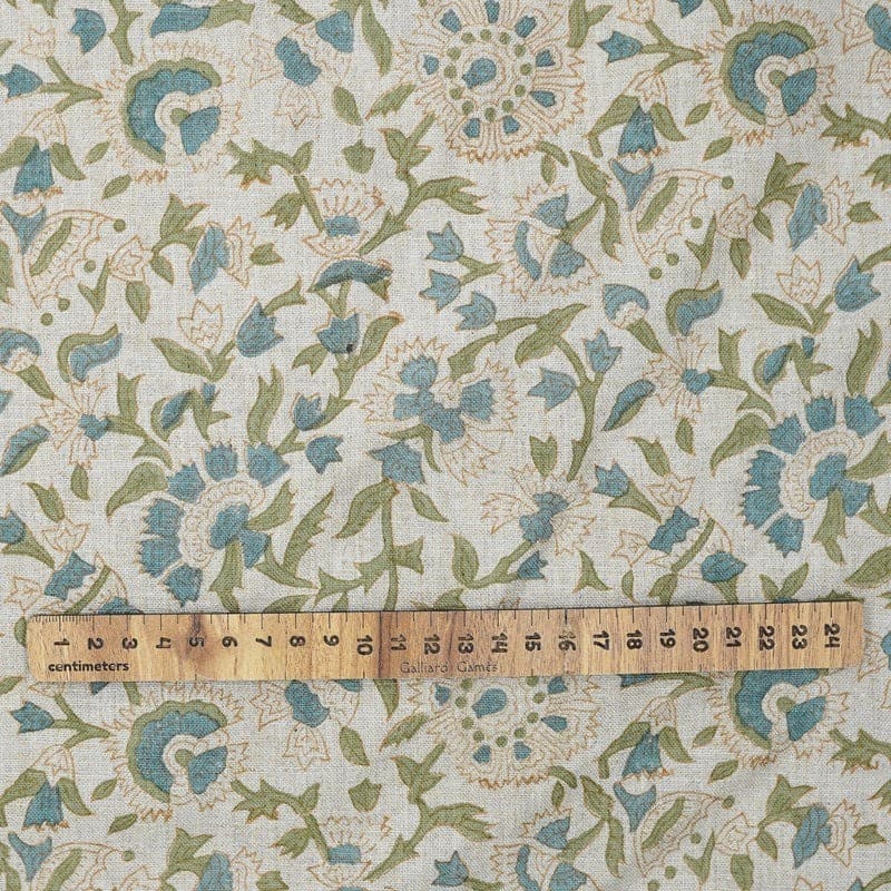 Indian Aristan Hand Block Print Blue Pure Linen Fabric - Vasundhara