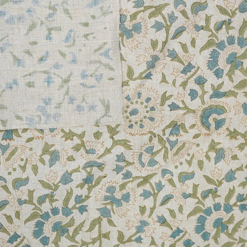 Indian Aristan Hand Block Print Blue Pure Linen Fabric - Vasundhara