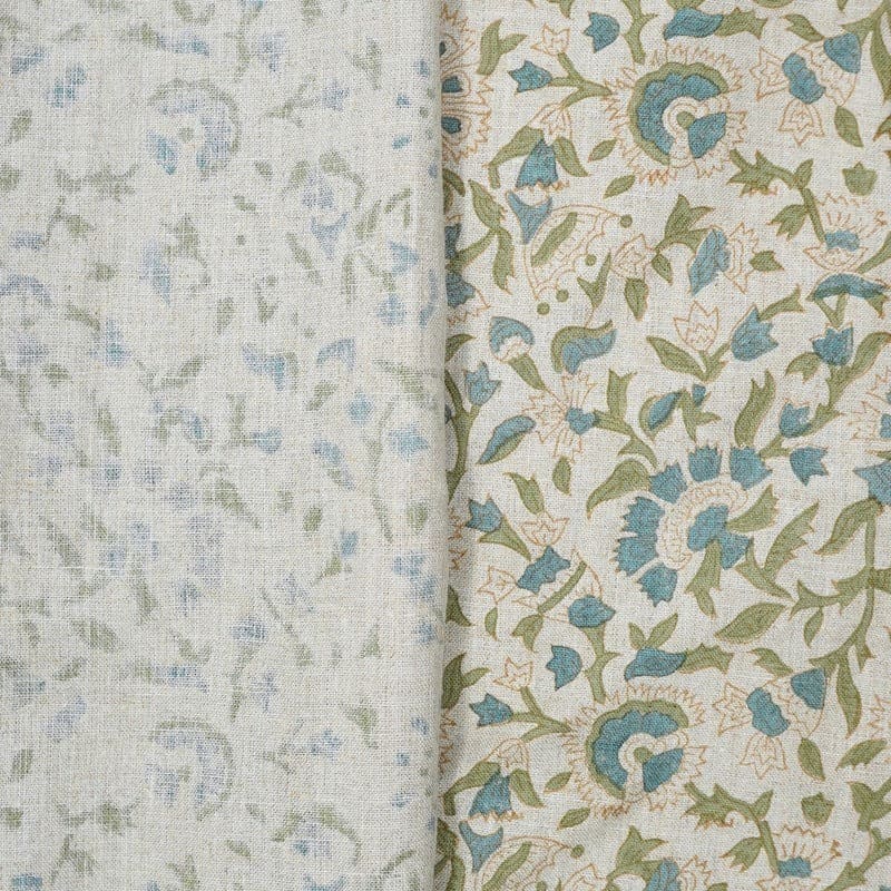 Indian Aristan Hand Block Print Blue Pure Linen Fabric - Vasundhara