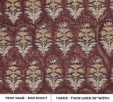 Indian Artisan Block Print Brown Floral Thick Linen Fabric - Mormukut