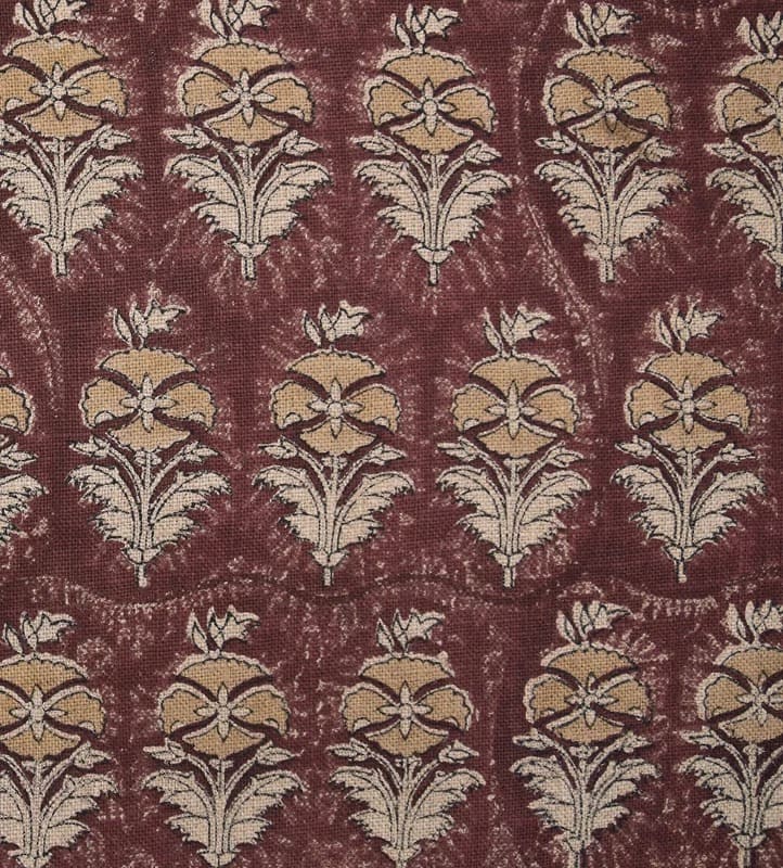 Indian Artisan Block Print Brown Floral Thick Linen Fabric - Mormukut