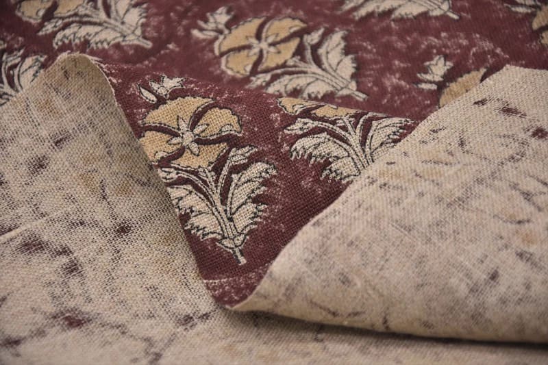 Indian Artisan Block Print Brown Floral Thick Linen Fabric - Mormukut