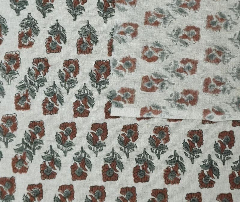 Indian Artisan Block Print Brown Viscose Linen Fabric -  Guldawadi