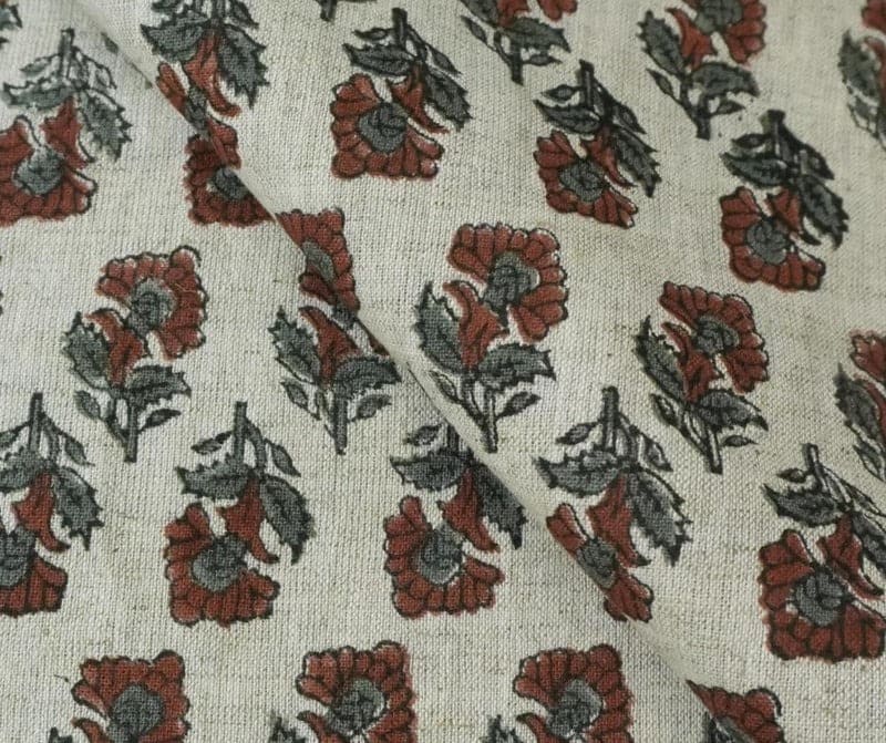 Indian Artisan Block Print Brown Viscose Linen Fabric -  Guldawadi