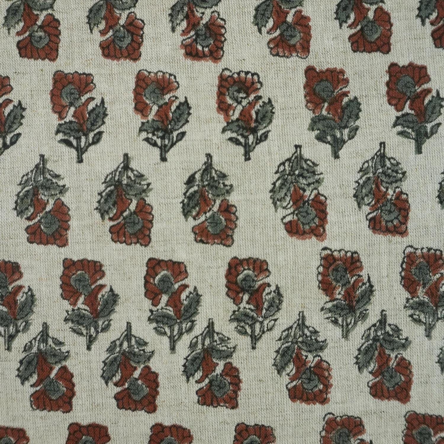 Indian Artisan Block Print Brown Viscose Linen Fabric -  Guldawadi