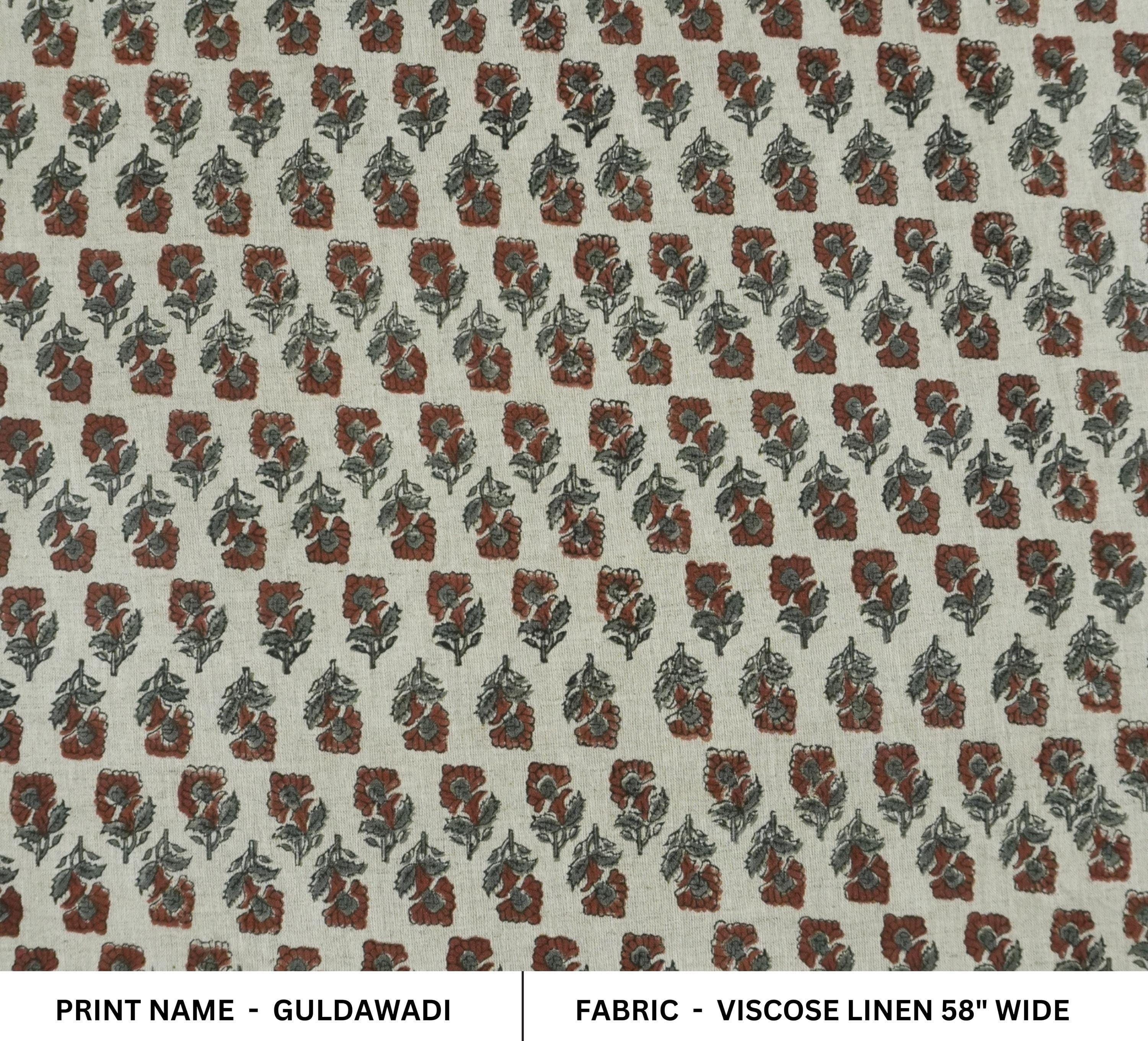 Indian Artisan Block Print Brown Viscose Linen Fabric -  Guldawadi