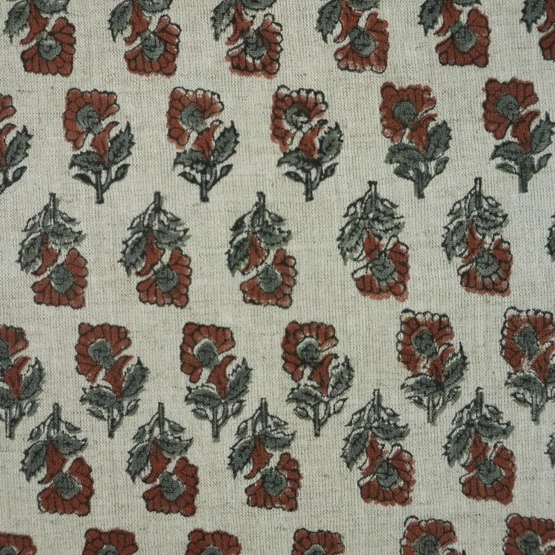 Indian Artisan Block Print Brown Viscose Linen Fabric -  Guldawadi