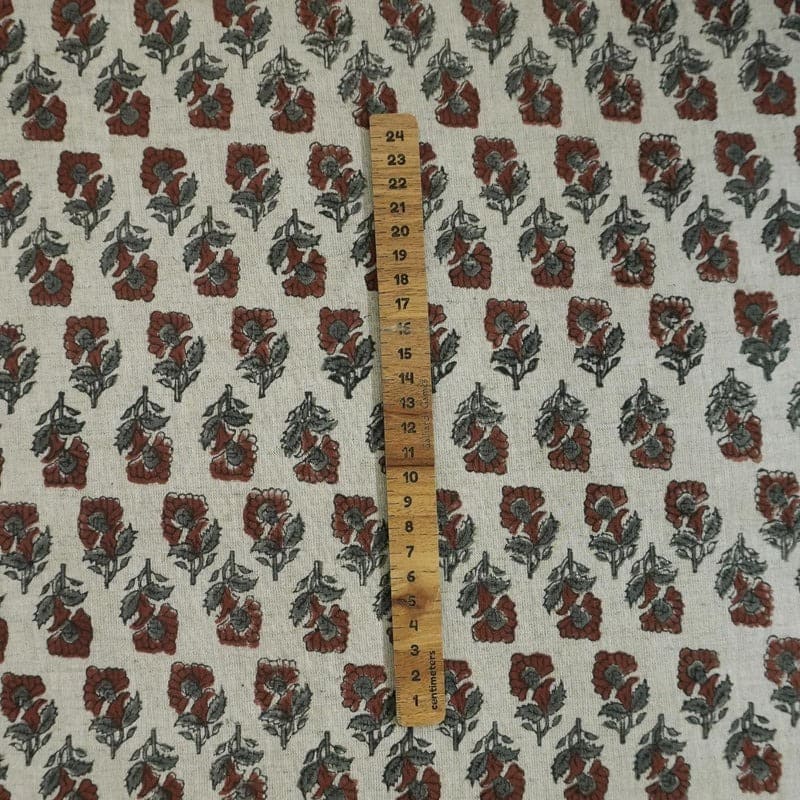 Indian Artisan Block Print Brown Viscose Linen Fabric -  Guldawadi