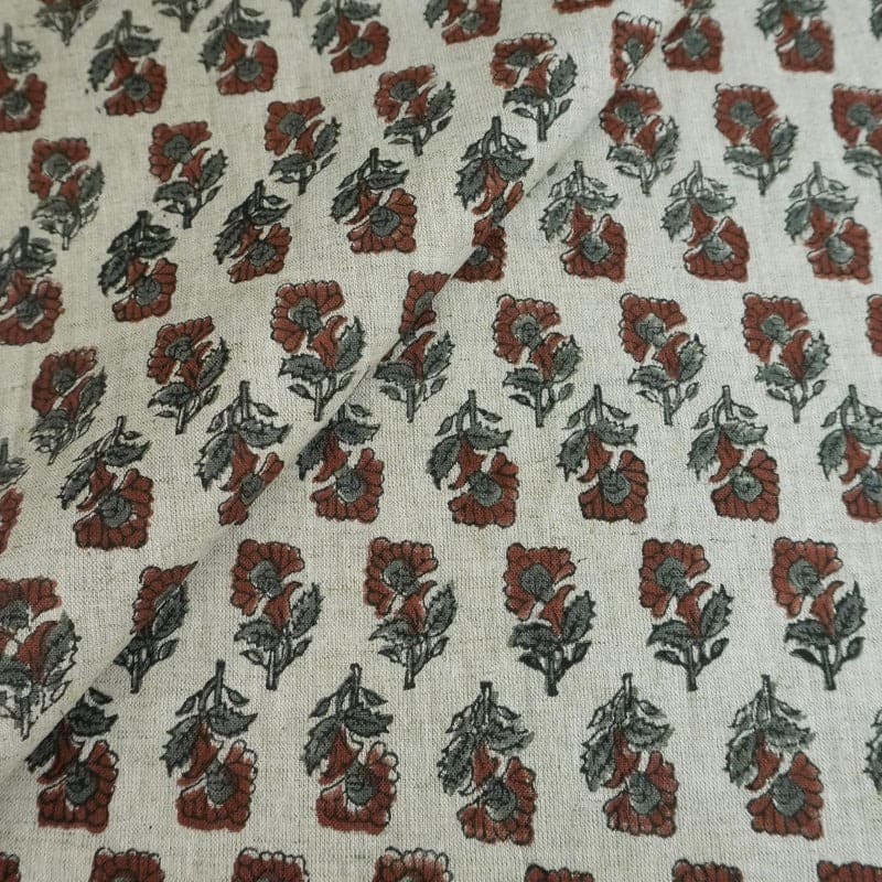 Indian Artisan Block Print Brown Viscose Linen Fabric -  Guldawadi