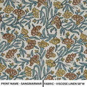 Handmade Block Print Blue Floral viscose Linen Fabric – Sangmarmar