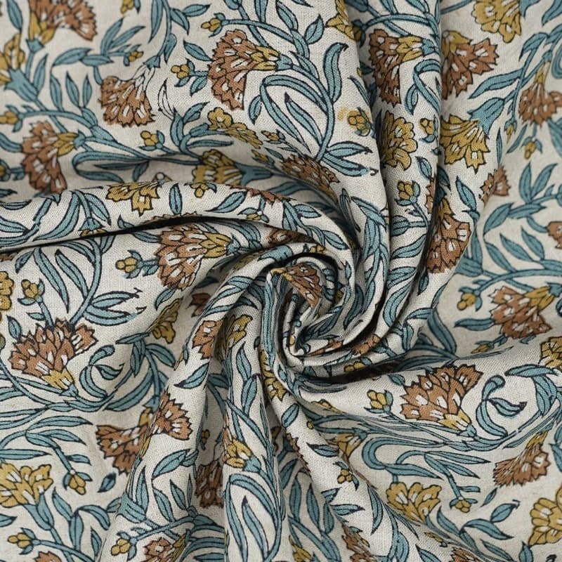 Handmade Block Print Blue Floral viscose Linen Fabric – Sangmarmar