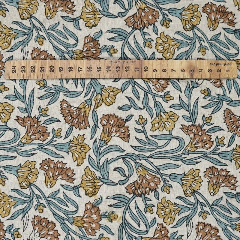 Handmade Block Print Blue Floral viscose Linen Fabric – Sangmarmar