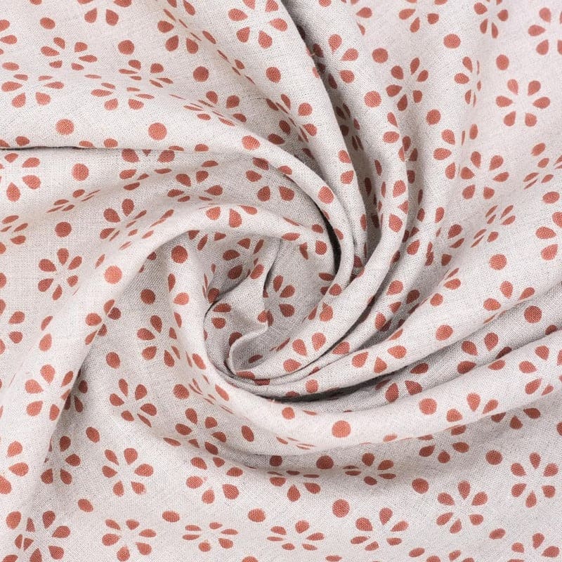 Indian Block Print Brown Floral Pure Linen Fabric - Champa Dot