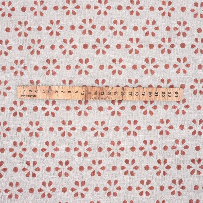 Indian Block Print Brown Floral Pure Linen Fabric - Champa Dot