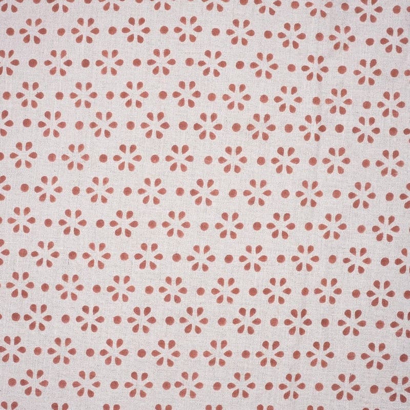 Indian Block Print Brown Floral Pure Linen Fabric - Champa Dot