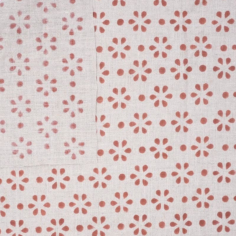 Indian Block Print Brown Floral Pure Linen Fabric - Champa Dot