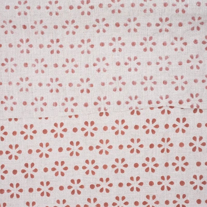 Indian Block Print Brown Floral Pure Linen Fabric - Champa Dot