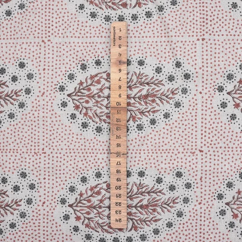 Indian Block Print Brown Pure Linen Fabric Window Curtain - Vatika