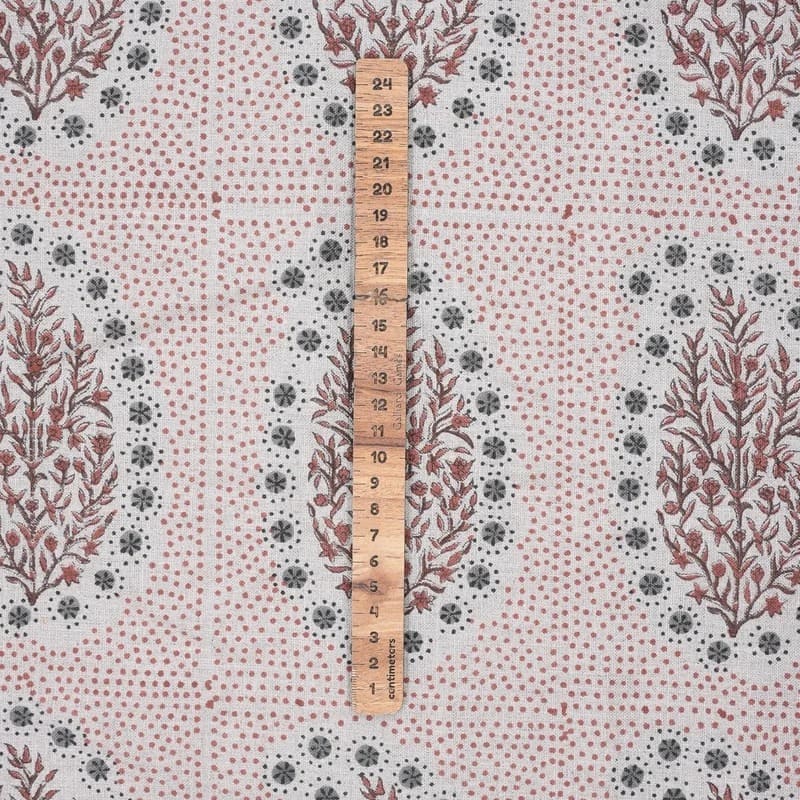 Indian Block Print Brown Pure Linen Fabric Window Curtain - Vatika