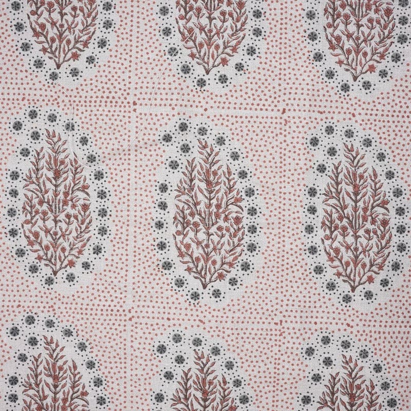 Indian Block Print Brown Pure Linen Fabric Window Curtain - Vatika