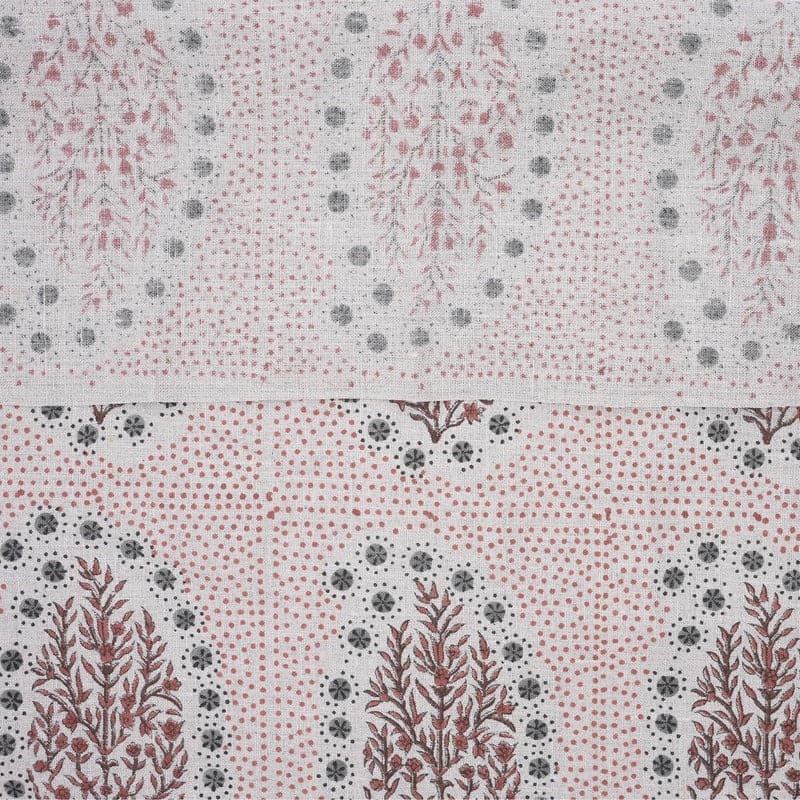 Indian Block Print Brown Pure Linen Fabric Window Curtain - Vatika