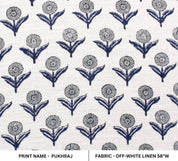 Indian Hand Block Print Blue Off White linen Fabric Cushion - Pukhraj