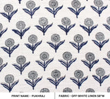 Indian Hand Block Print Blue Off White linen Fabric Cushion - Pukhraj