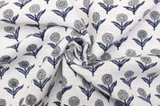 Indian Hand Block Print Blue Off White linen Fabric Cushion - Pukhraj
