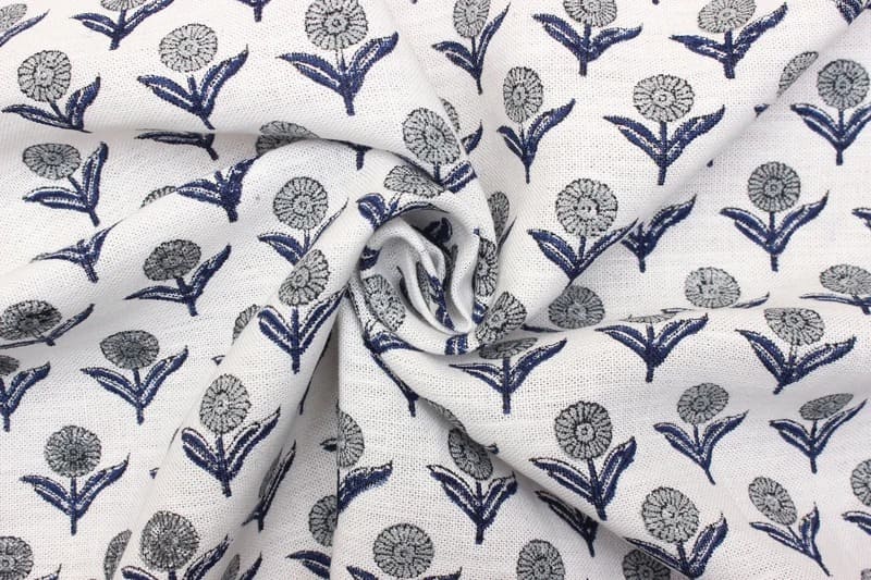 Indian Hand Block Print Blue Off White linen Fabric Cushion - Pukhraj