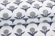 Indian Hand Block Print Blue Off White linen Fabric Cushion - Pukhraj