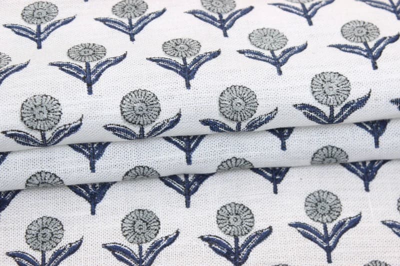 Indian Hand Block Print Blue Off White linen Fabric Cushion - Pukhraj