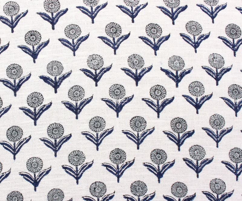 Indian Hand Block Print Blue Off White linen Fabric Cushion - Pukhraj
