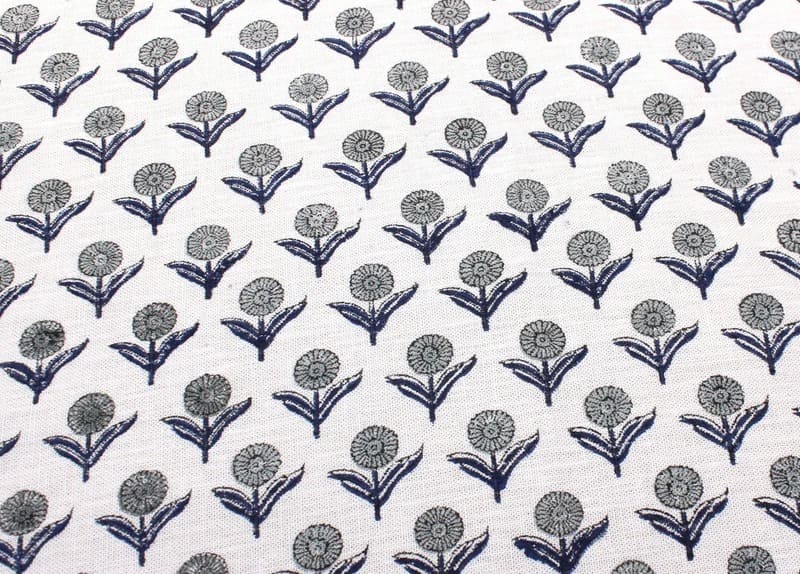 Indian Hand Block Print Blue Off White linen Fabric Cushion - Pukhraj