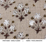 Indian Hand Block Print Brown Floral Thick Linen Fabric - Diwali Flower