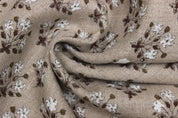 Indian Hand Block Print Brown Floral Thick Linen Fabric - Diwali Flower