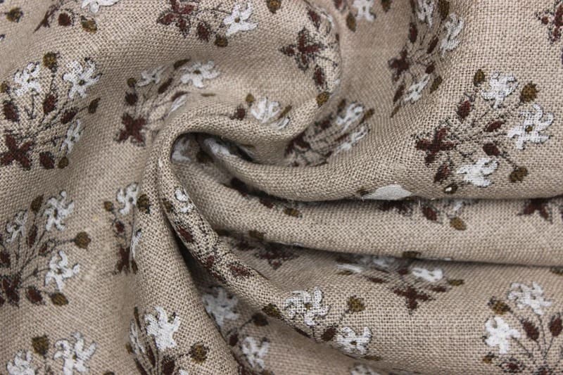 Indian Hand Block Print Brown Floral Thick Linen Fabric - Diwali Flower