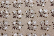 Indian Hand Block Print Brown Floral Thick Linen Fabric - Diwali Flower