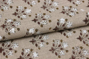 Indian Hand Block Print Brown Floral Thick Linen Fabric - Diwali Flower