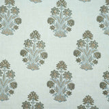 Indian Hand Block Print Green Floral Pure Linen Fabric  - Morpankh