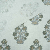 Indian Hand Block Print Green Floral Pure Linen Fabric  - Morpankh