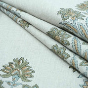 Indian Hand Block Print Green Floral Pure Linen Fabric  - Morpankh