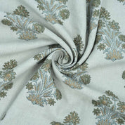 Indian Hand Block Print Green Floral Pure Linen Fabric  - Morpankh
