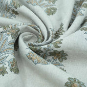 Indian Hand Block Print Green Floral Pure Linen Fabric  - Morpankh