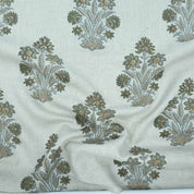 Indian Hand Block Print Green Floral Pure Linen Fabric  - Morpankh