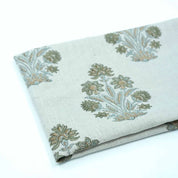 Indian Hand Block Print Green Floral Pure Linen Fabric  - Morpankh