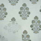 Indian Hand Block Print Green Floral Pure Linen Fabric  - Morpankh