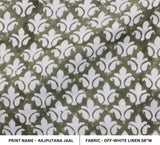 Indian Hand Block Print Green Off-White Linen Fabric - Rajputana Jaal