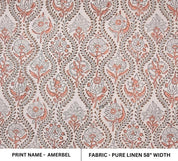 Indian Hand Block Print Pink Floral Pure Linen Fabric -  Amarbel